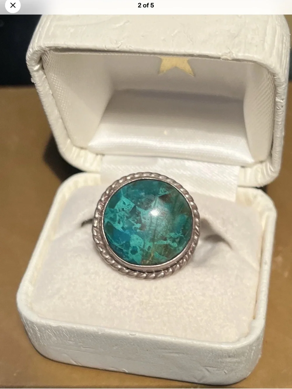 Sterling Silver Teal Turquoise Cabochon Ring